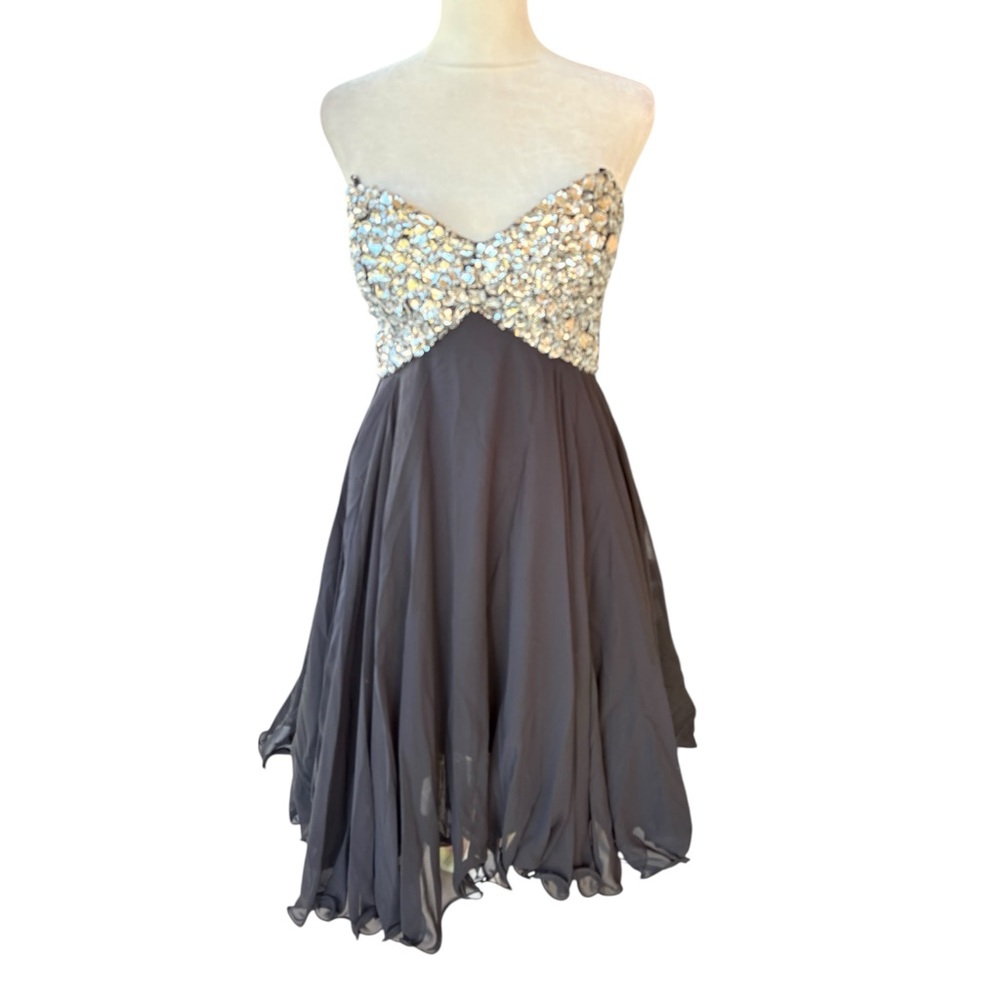 Betsey & Adam Strapless Black Dress with Rhinestone Sequin Mini Dress Size 14